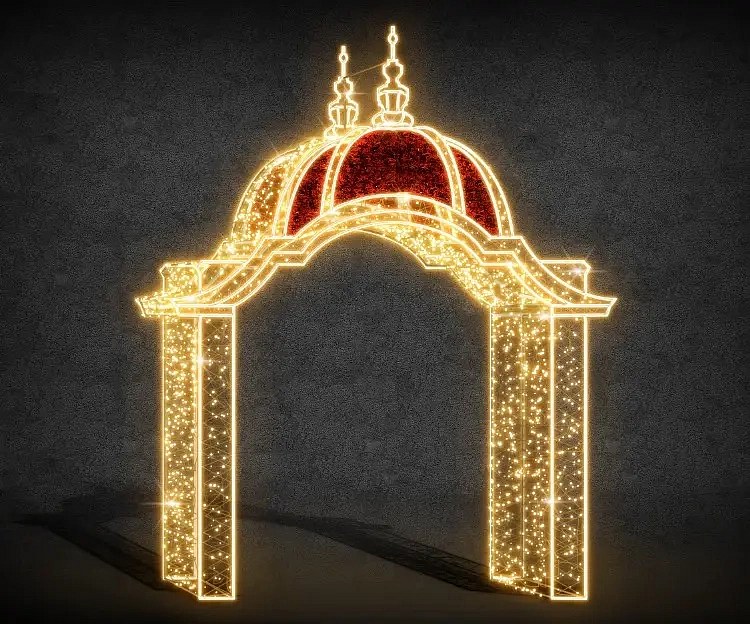 Svetelná brána Eco Fix 3D LED, červená strecha, 280 × 360 cm, teplá biela, hliník