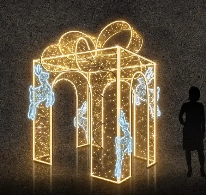 Svetelný darček Eco Fix 3D LED, 200 × 350 × 200 cm, teplá biela a 4× sob, hliník