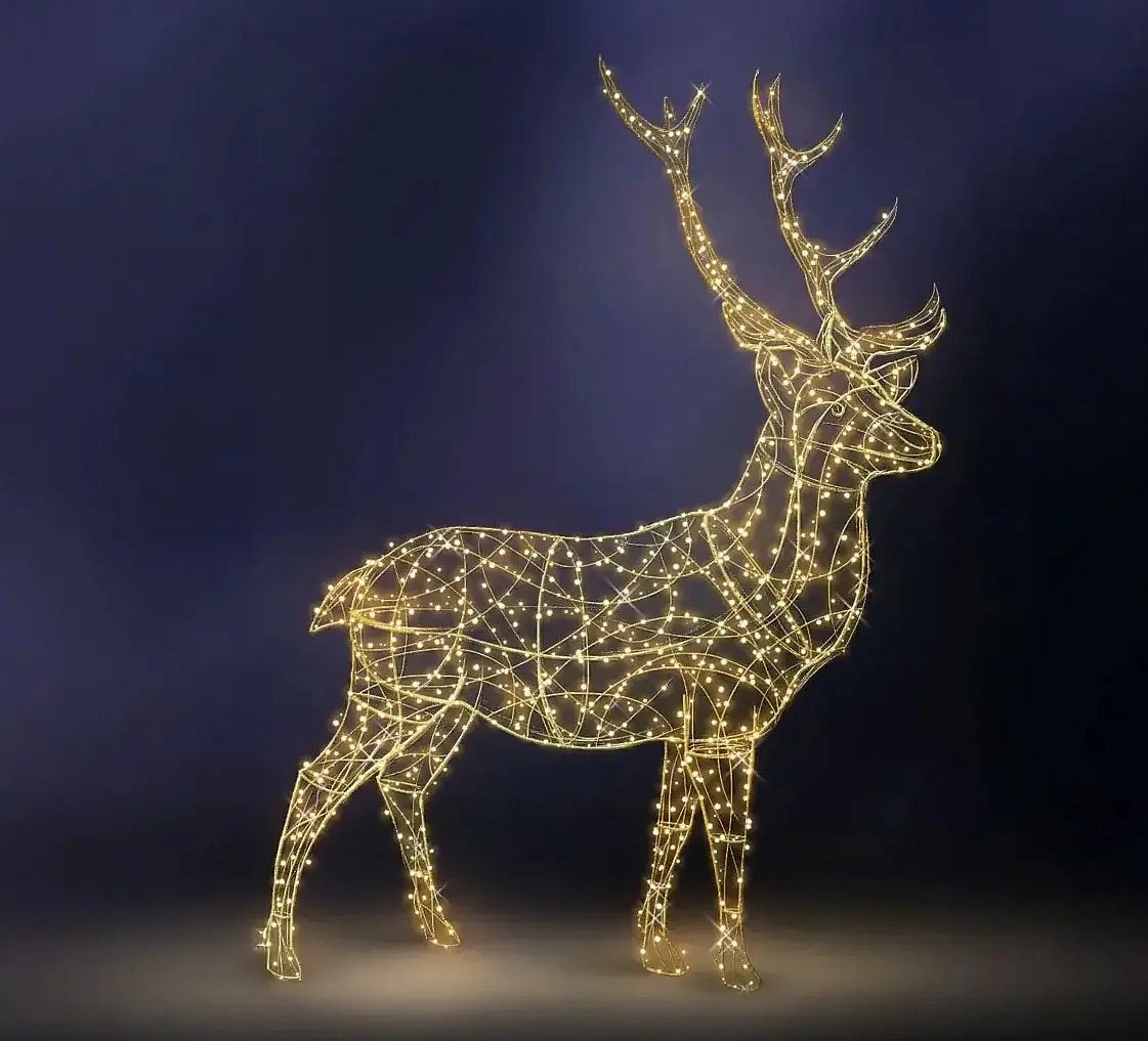 3D LED svetlo na jeleňa Eco Fix 350 cm, teplá biela s kryštálmi, hliník