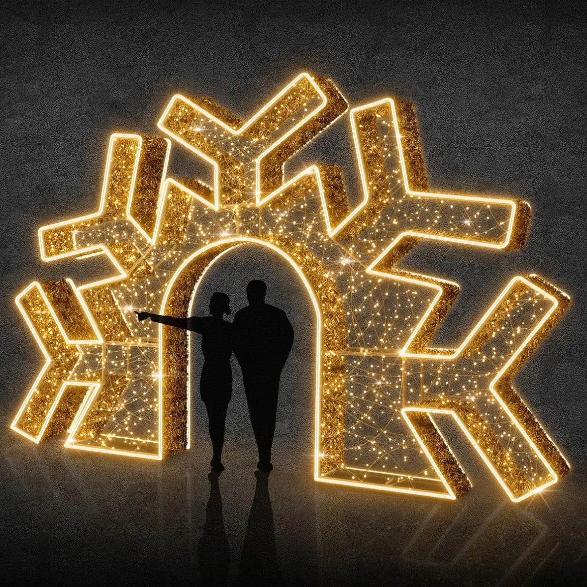 Eco Fix 3D LED svetelná brána s polovičnou vločkou, 585 × 370 × 40 cm, teplá biela, hliník