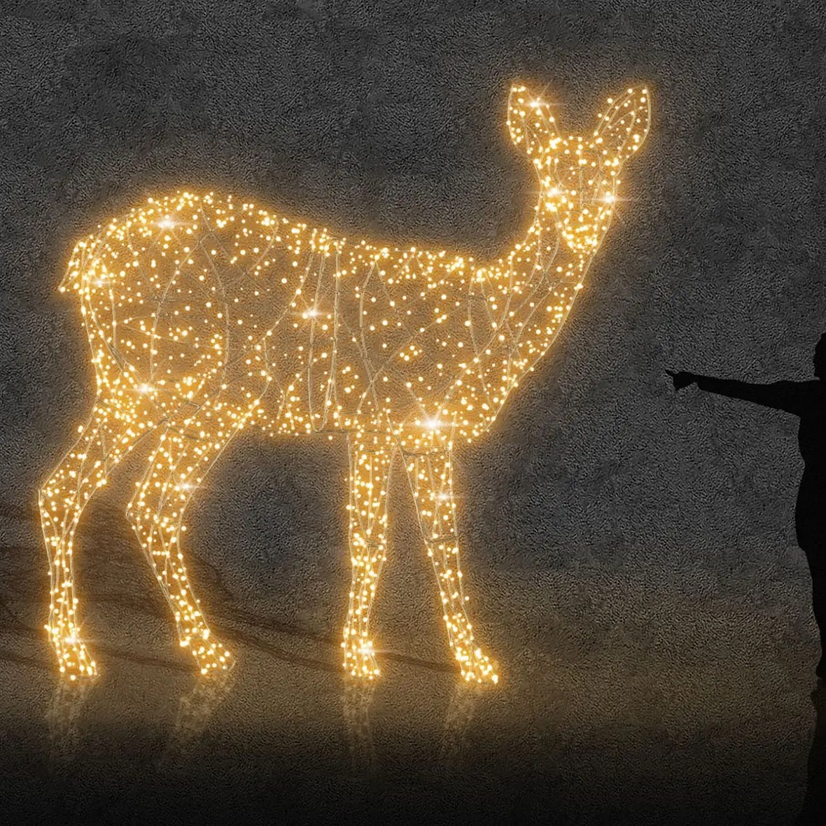 Eco Fix 3D LED svetelný jeleň, 300 × 260 × 80 cm, teplá biela s bleskom, hliník
