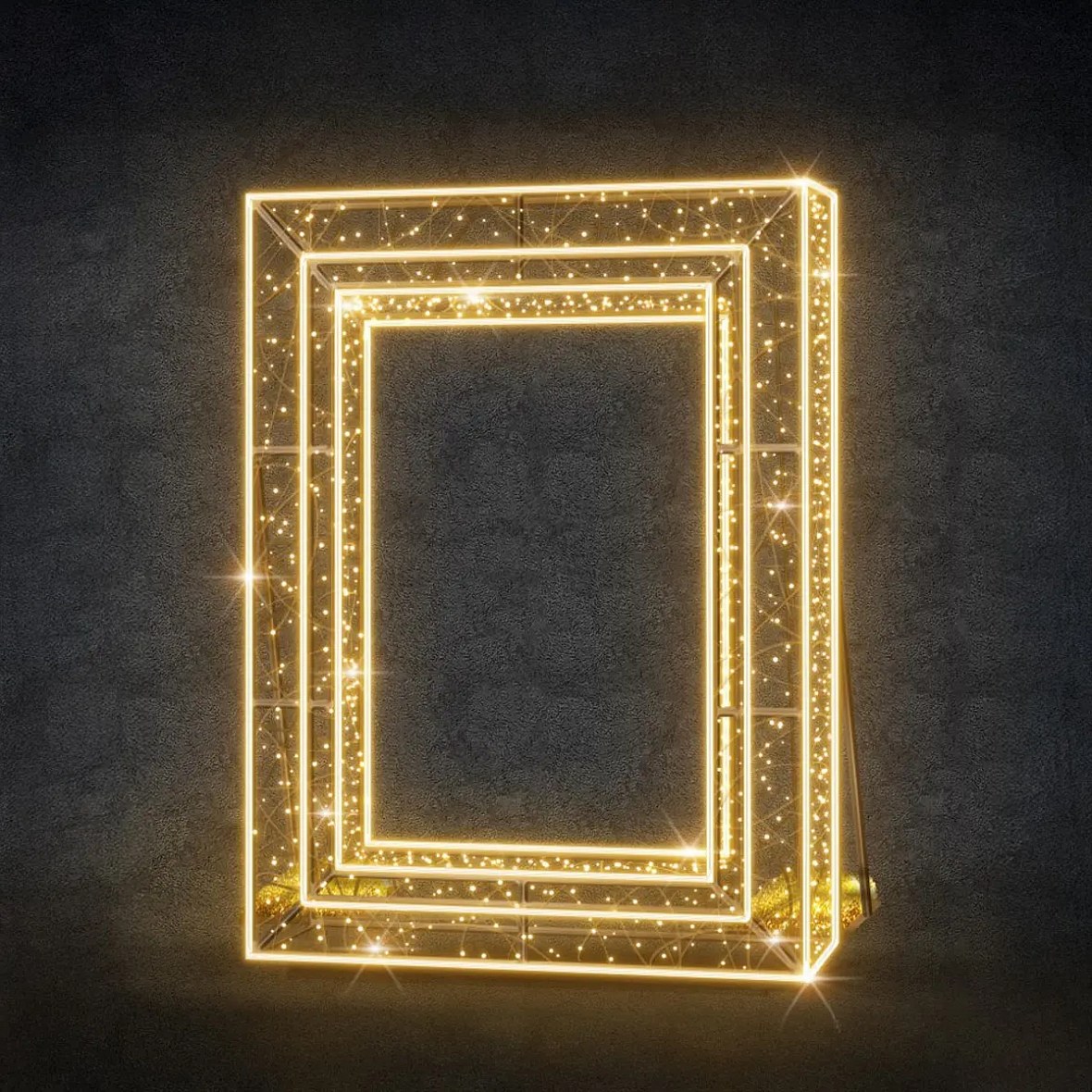 3D svetelný rám LED, 170 × 230 × 20 cm, teplá biela, 36 V, 56,9 W, 67,4 kg, zo 4 častí