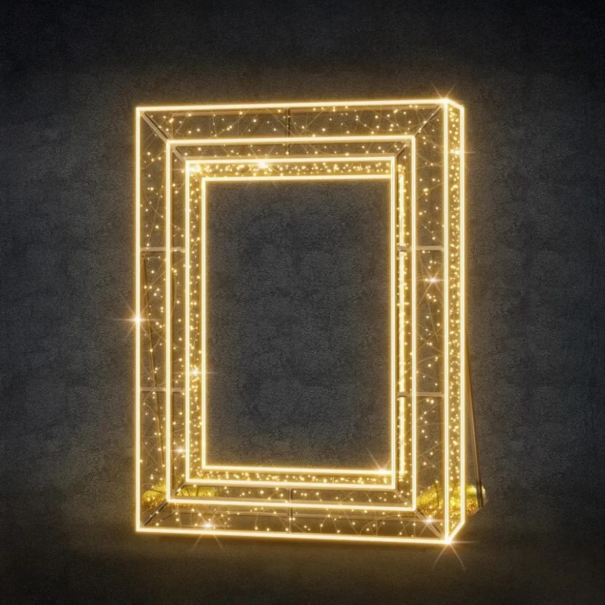 3D svetelný rám LED, 170 × 230 × 20 cm, teplá biela, 36 V, 56,9 W, 67,4 kg, zo 4 častí