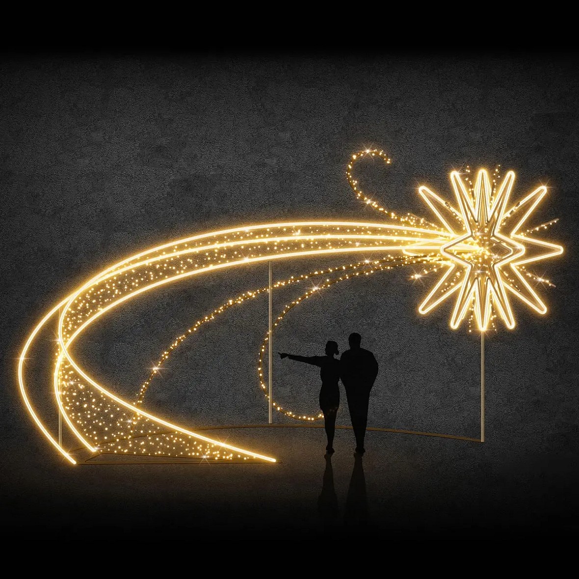Eco Fix 3D LED kométa okolo stromčeka, 800 × 700 × 500 cm, teplá biela, hliník