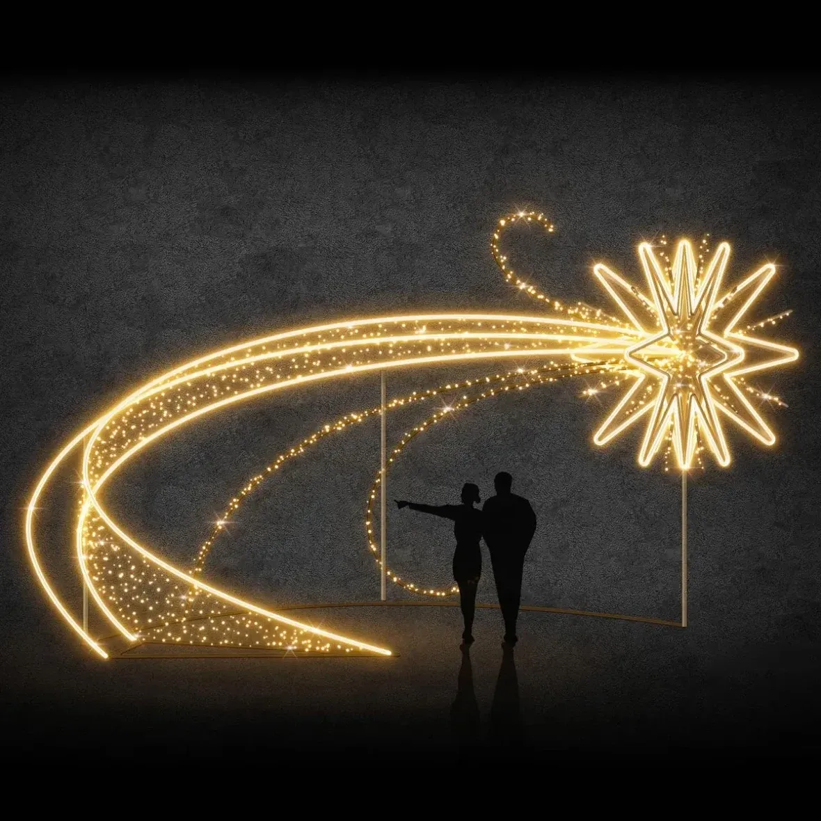 Eco Fix 3D LED kométa okolo stromčeka, 800 × 700 × 500 cm, teplá biela, hliník