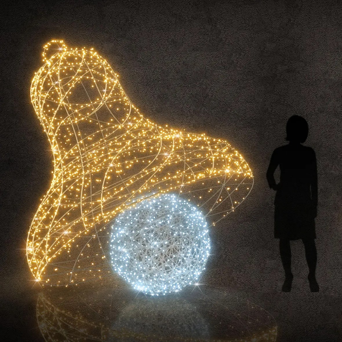 3D LED svetelný zvon, 280 cm, teplá a ľadovo biela farba s kryštálom, 36 V, 35,3 W, 35 kg, 2 časti