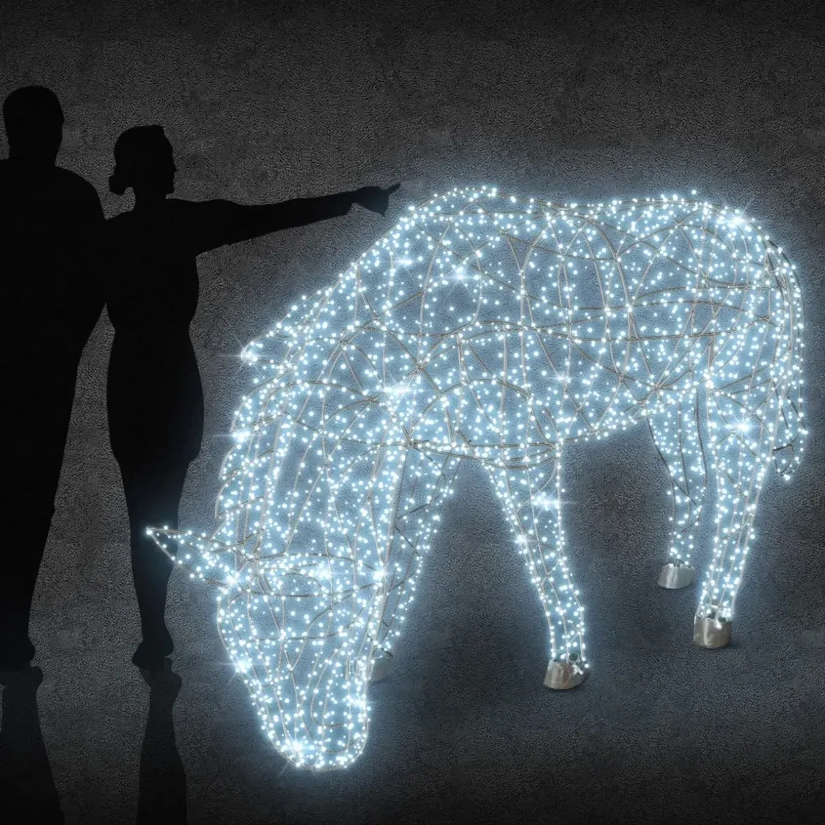 Svetelný kôň Eco Fix 3D LED s naklonenou hlavou, 250 × 160 × 60 cm, ľadovo biely, hliník