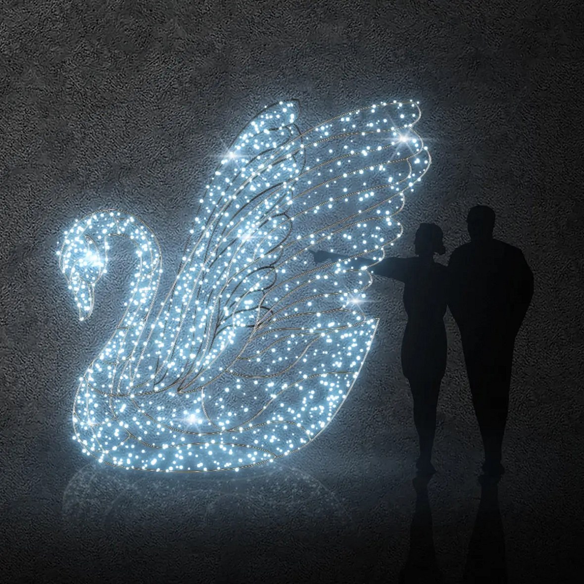 3D LED svetelná labuť 170 × 260 × 220 cm, ľadovo biela, 36 V, 57,3 W, 40 kg, 4 diely
