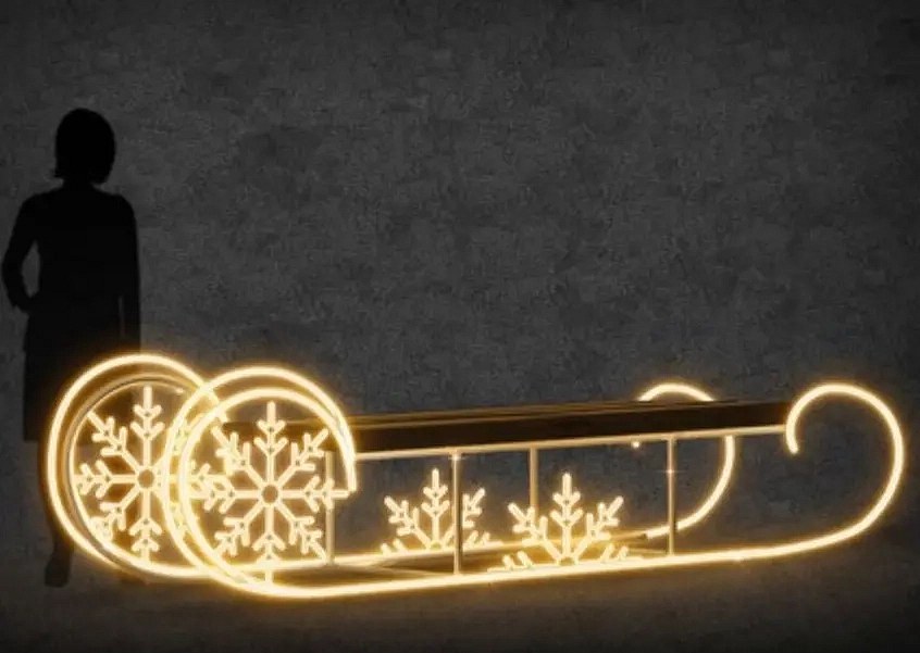 3D LED svetelné sane Eco Fix, 250 × 90 × 50 cm, teplá biela, stojace, hliník
