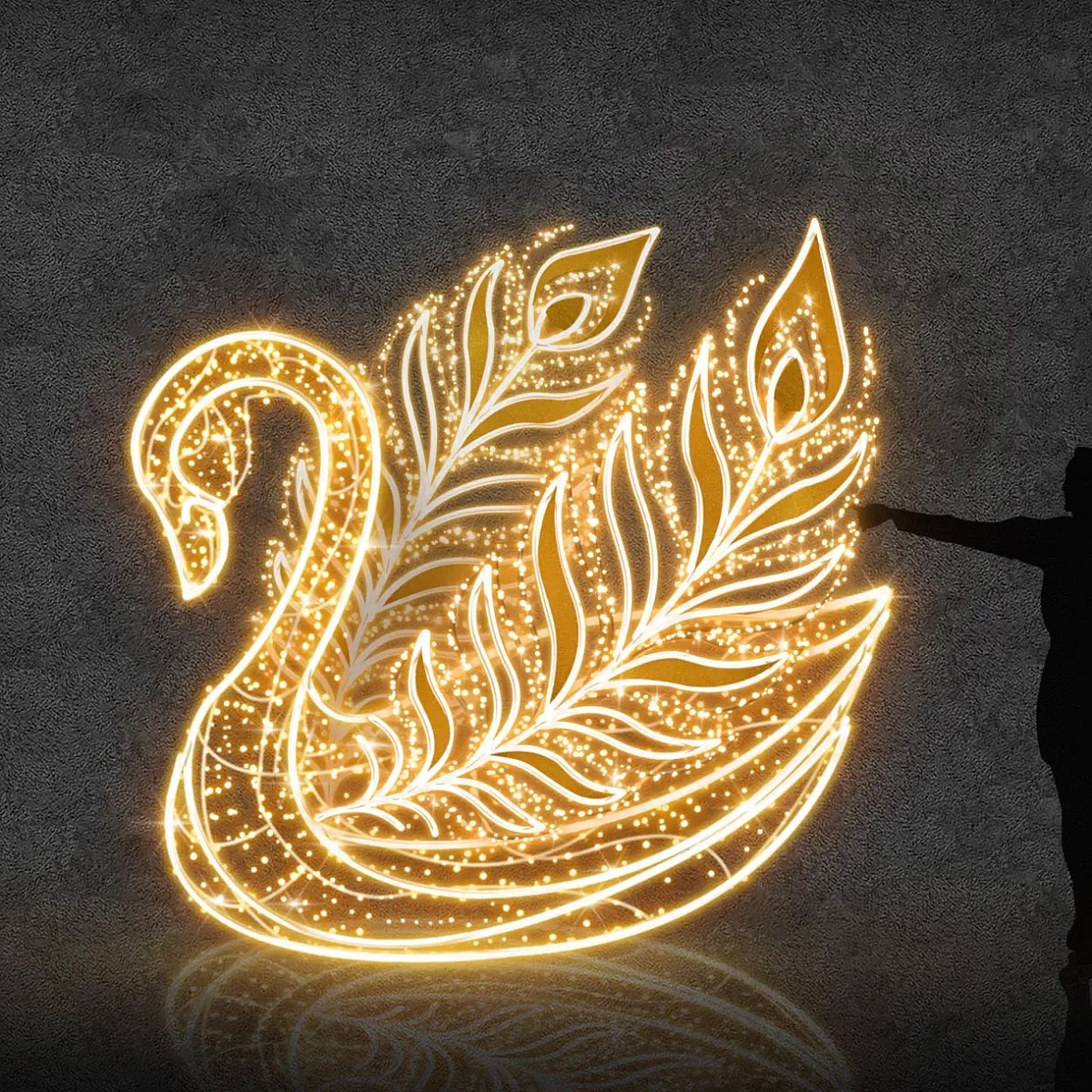 3D LED svietiaca labuť 200 × 250 × 270 cm, teplá biela, 36 V, 98 W, 51,2 kg, 3 časti
