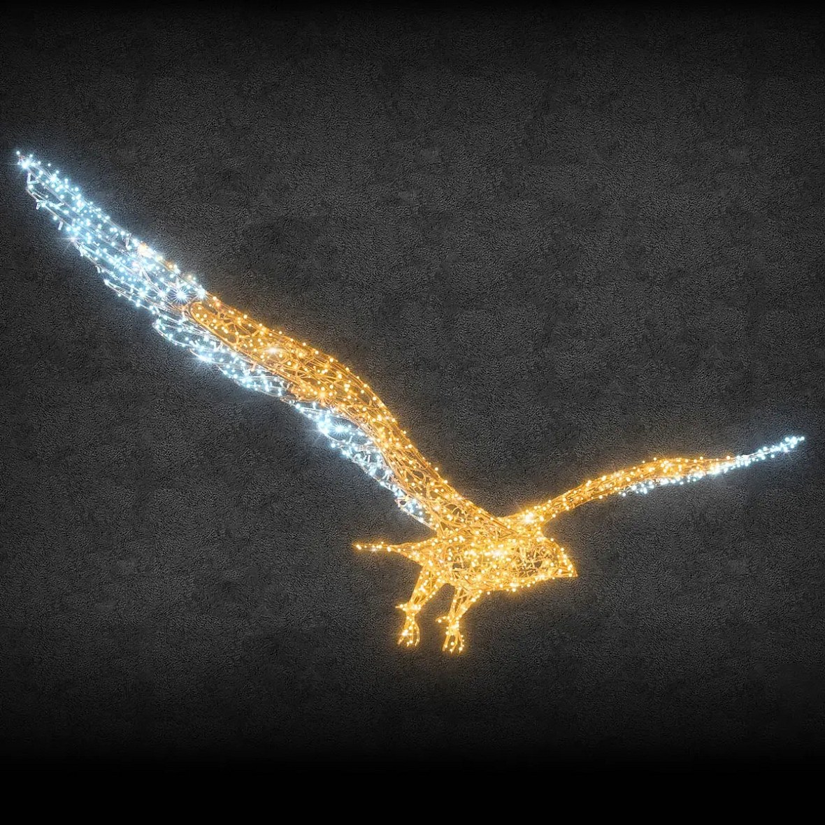 3D LED svetelný orol Eco Fix, 440 × 45 cm, teplá a ľadovo biela, hliník