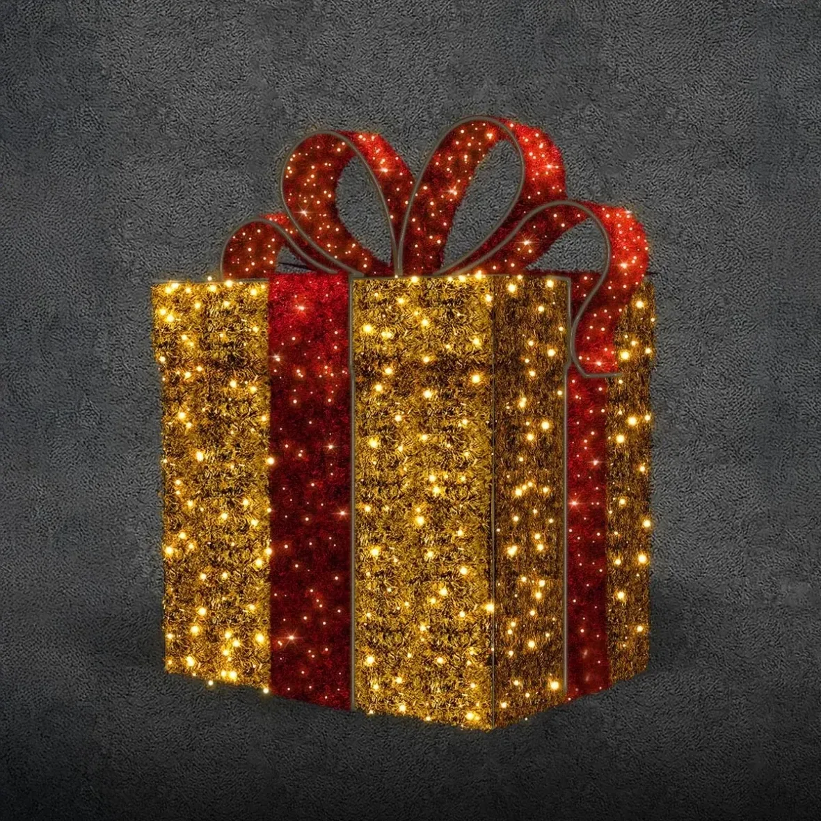 Svetelný darček Easy Fix 3D LED, 100 × 140 × 100 cm, teplá biela s bleskom, hliník