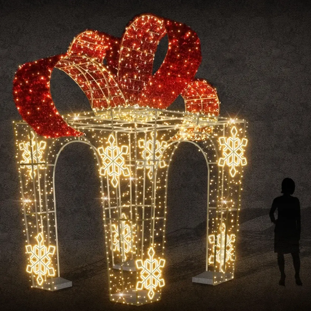 Svetelný darček Eco Fix 3D LED, 245 × 450 × 245 cm, teplá biela, hliník