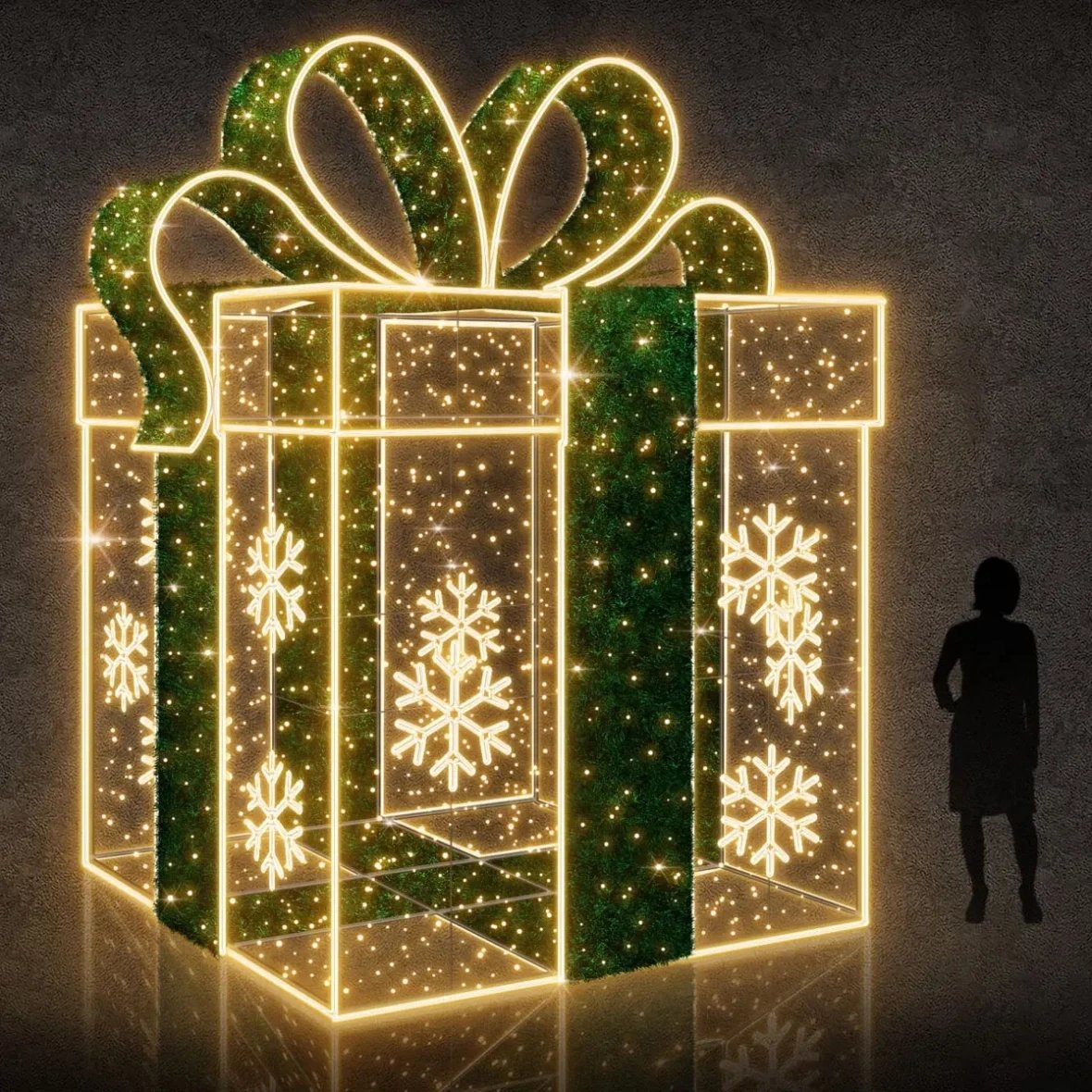 Svetelný darček Easy Fix 3D LED, 180 × 240 × 180 cm, teplá biela, hliník