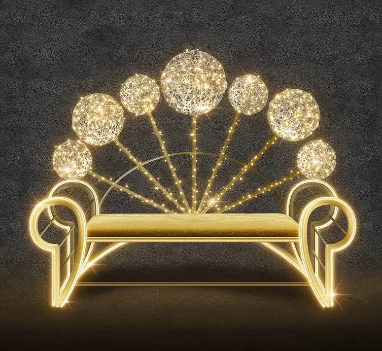 3D LED svetelná lavica, 175 × 145 × 40 cm, teplá biela, 36 V, 26 W, v 2 častiach