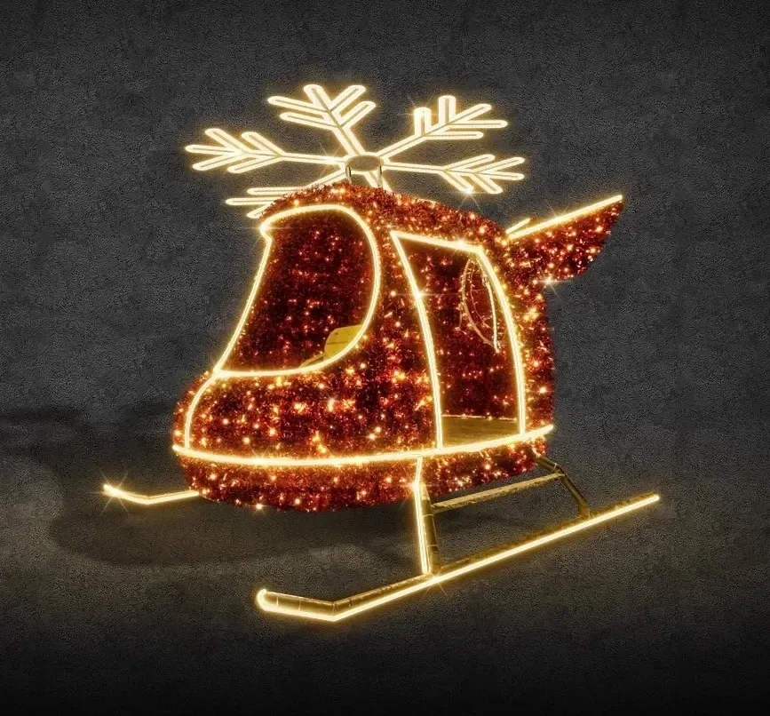 3D LED svetelný vrtuľník Eco Fix so snehovou vločkou, 600 × 450 × 220 cm, teplá biela, stojaci, hliník