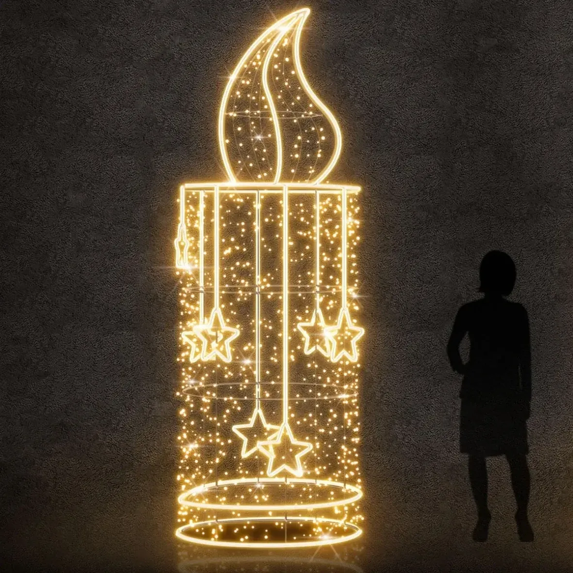 Svetelná sviečka LED Easy Fix 3D, 95 × 300 × 95 cm, teplá biela s bleskom, hliník