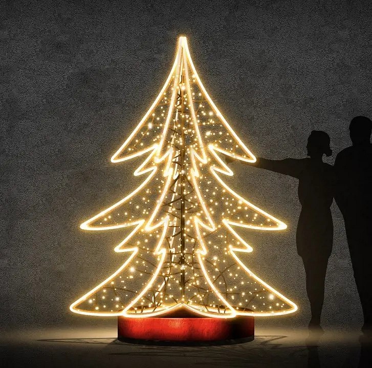 Eco Fix 3D LED stromček so šiestimi ramenami, 170 × 250 × 170 cm, teplá biela, hliník