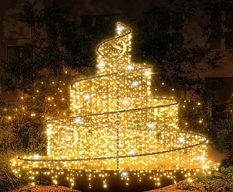 3D LED svetelná fontána 300 × 280 × 300 cm, teplá biela, 36 V, 69 V, 3 diely