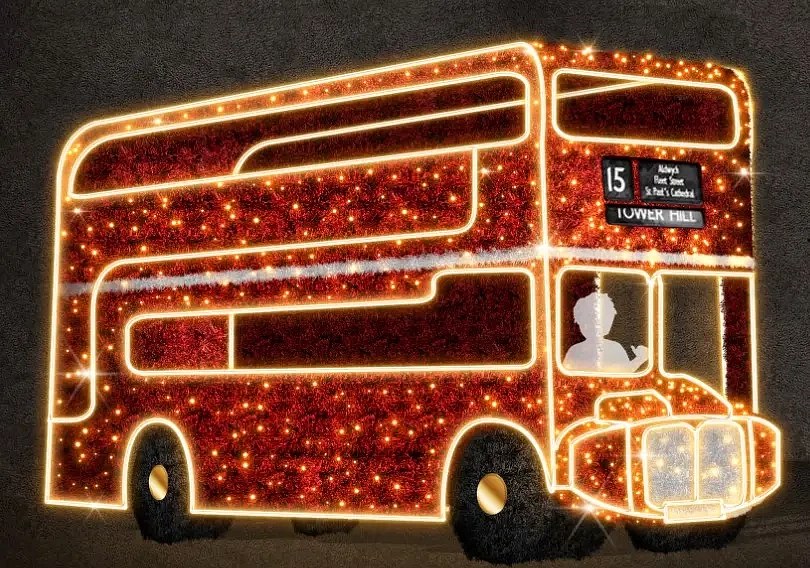 Eco Fix 3D LED svetlo Dvojposchodový autobus, 180 × 280 × 500 cm, teplá biela, stojaci, hliník