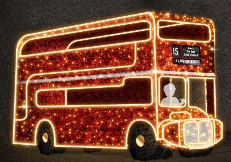 Eco Fix 3D LED svetlo Dvojposchodový autobus, 180 × 280 × 500 cm, teplá biela, stojaci, hliník
