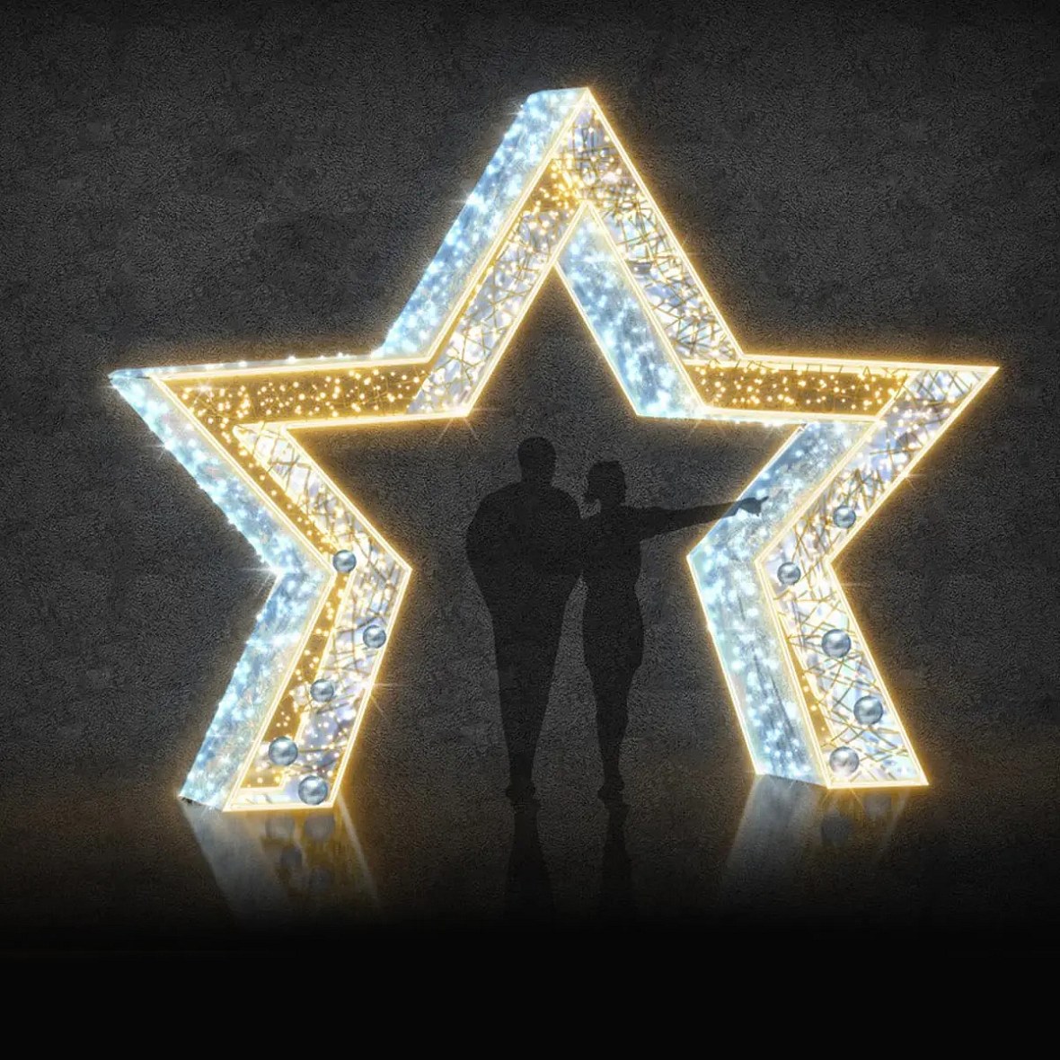 3D LED hviezdicové svetlo Eco Fix, 450 × 370 × 70 cm, teplá a ľadovo biela farba, hliník