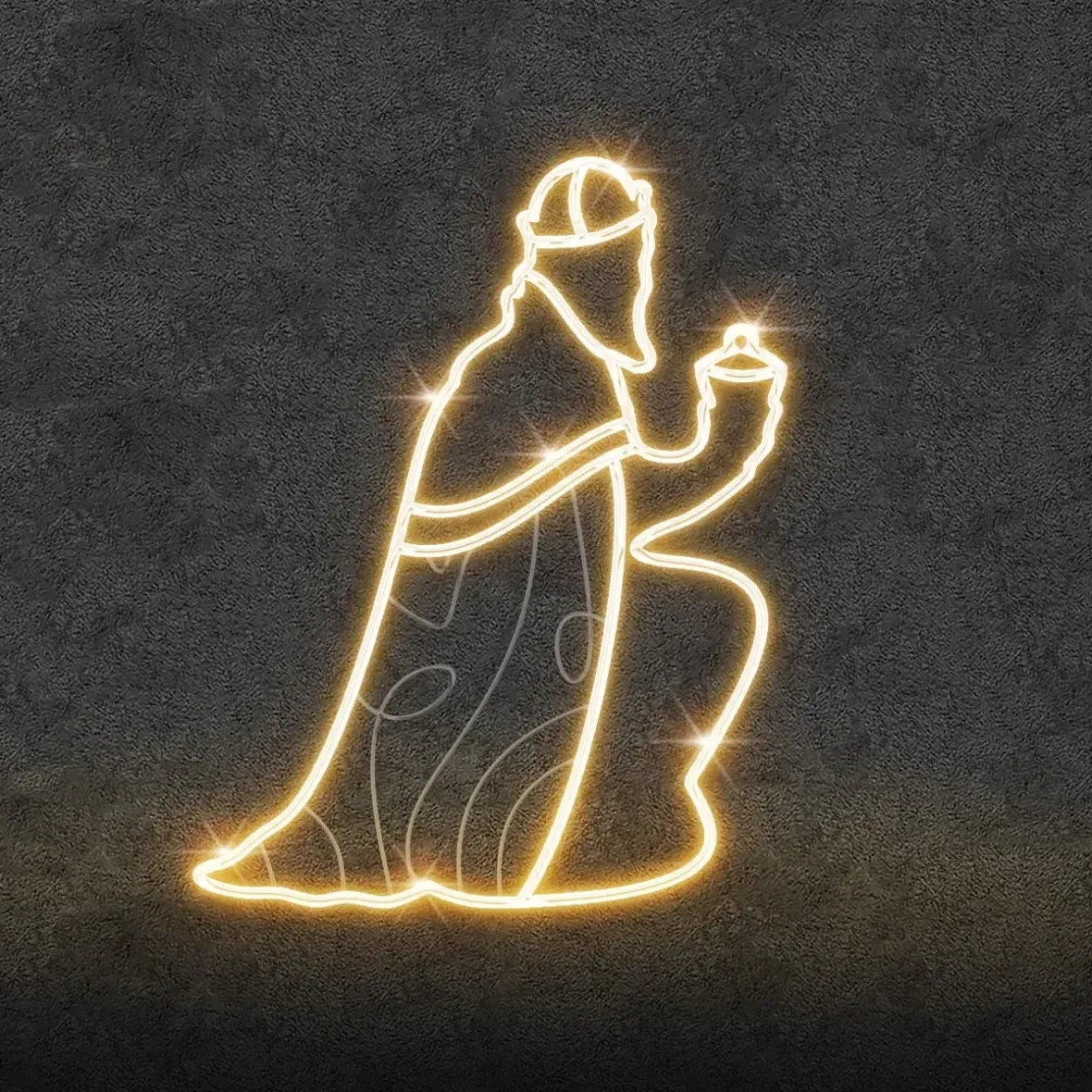 Eco Fix 2D LED svetelný dekor, kráľ II, kľačiaci, 110 × 140 × 3 cm, teplá biela, závesný, 3D tlač