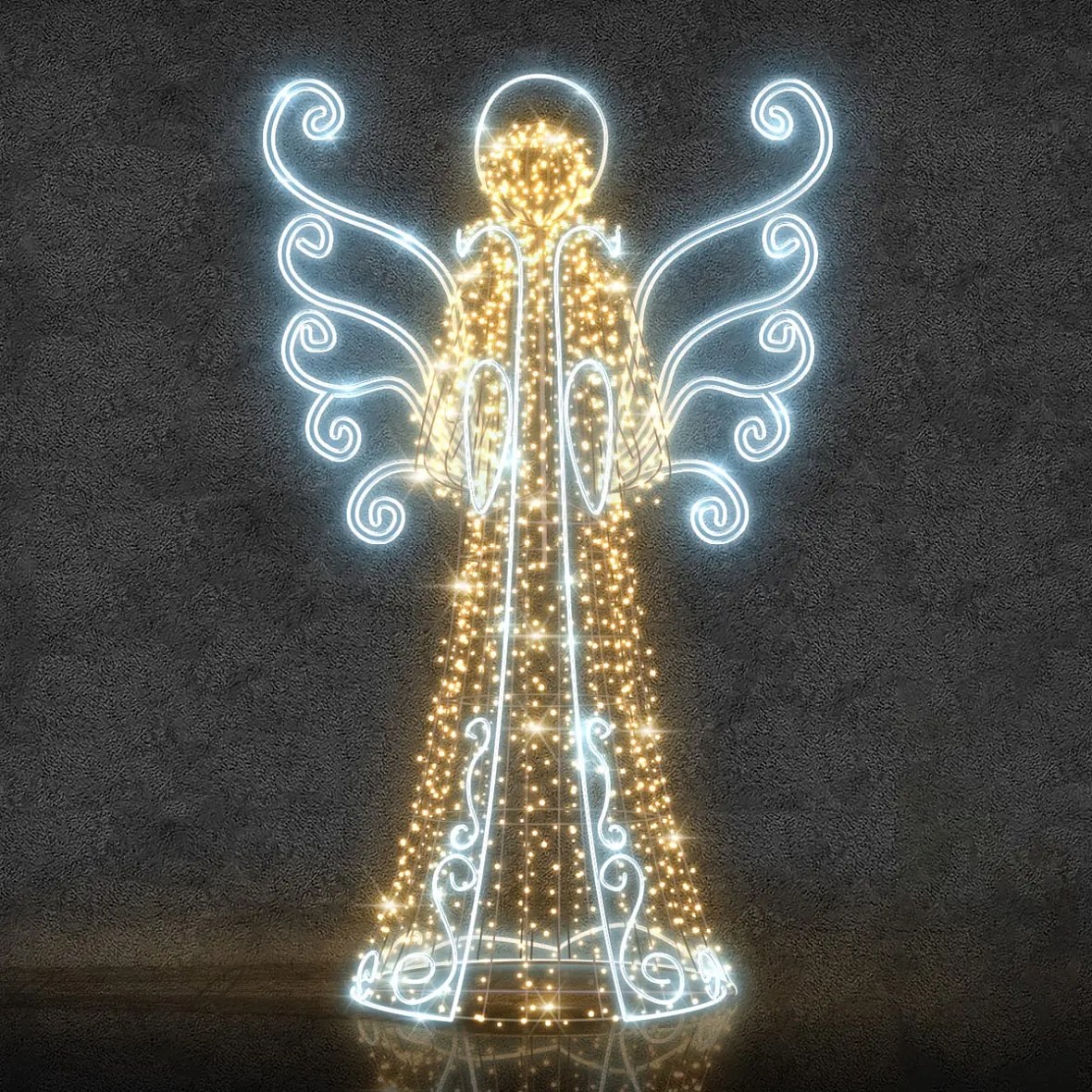 3D LED svetelný anjel Eco Fix, 350 cm, teplá biela a studená biela, hliník