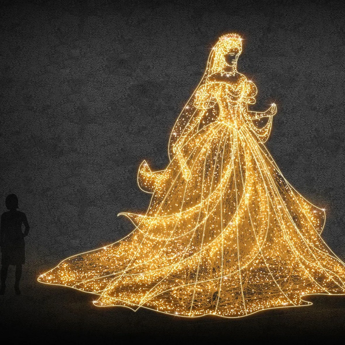 Svetelná socha Eco Fix 3D LED Sissi, 400 cm, teplá biela, hliník
