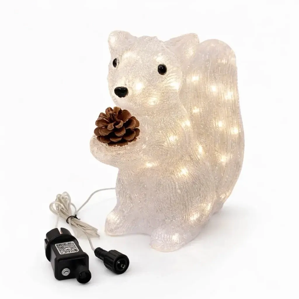 3D LED svietiaca veverička, 26 cm, akryl, vonkajšia, teplá biela, IP44