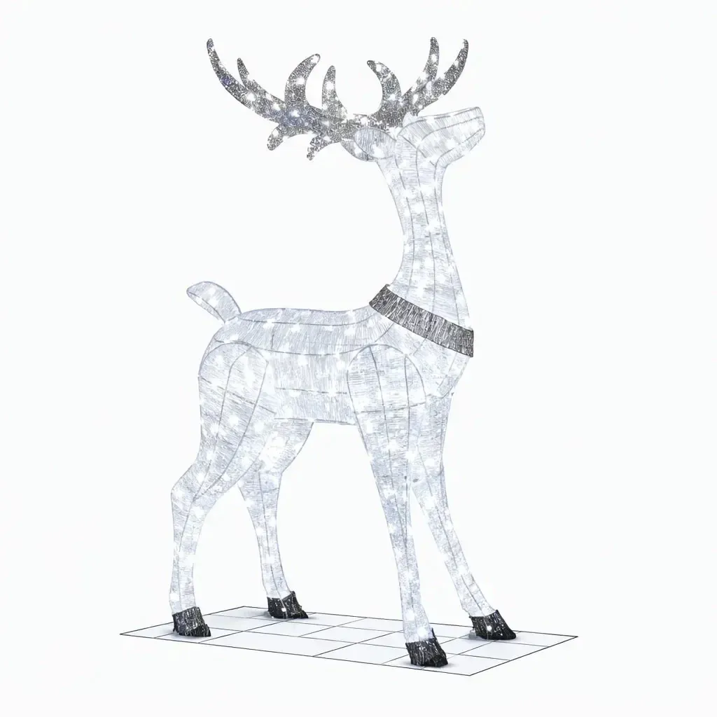 3D LED svietiaci jeleň, 150 cm, ľadovo biely s blikajúcim efektom, 161 diód, vonkajší, IP44