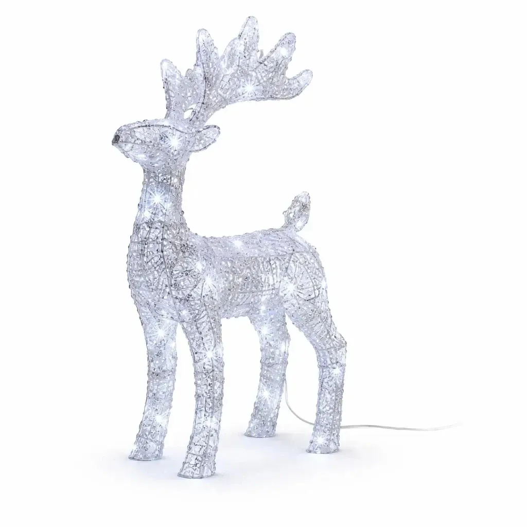 3D LED svietiaci jeleň vonkajší 40 cm, ľadovo biely, IP44, vrátane transformátora