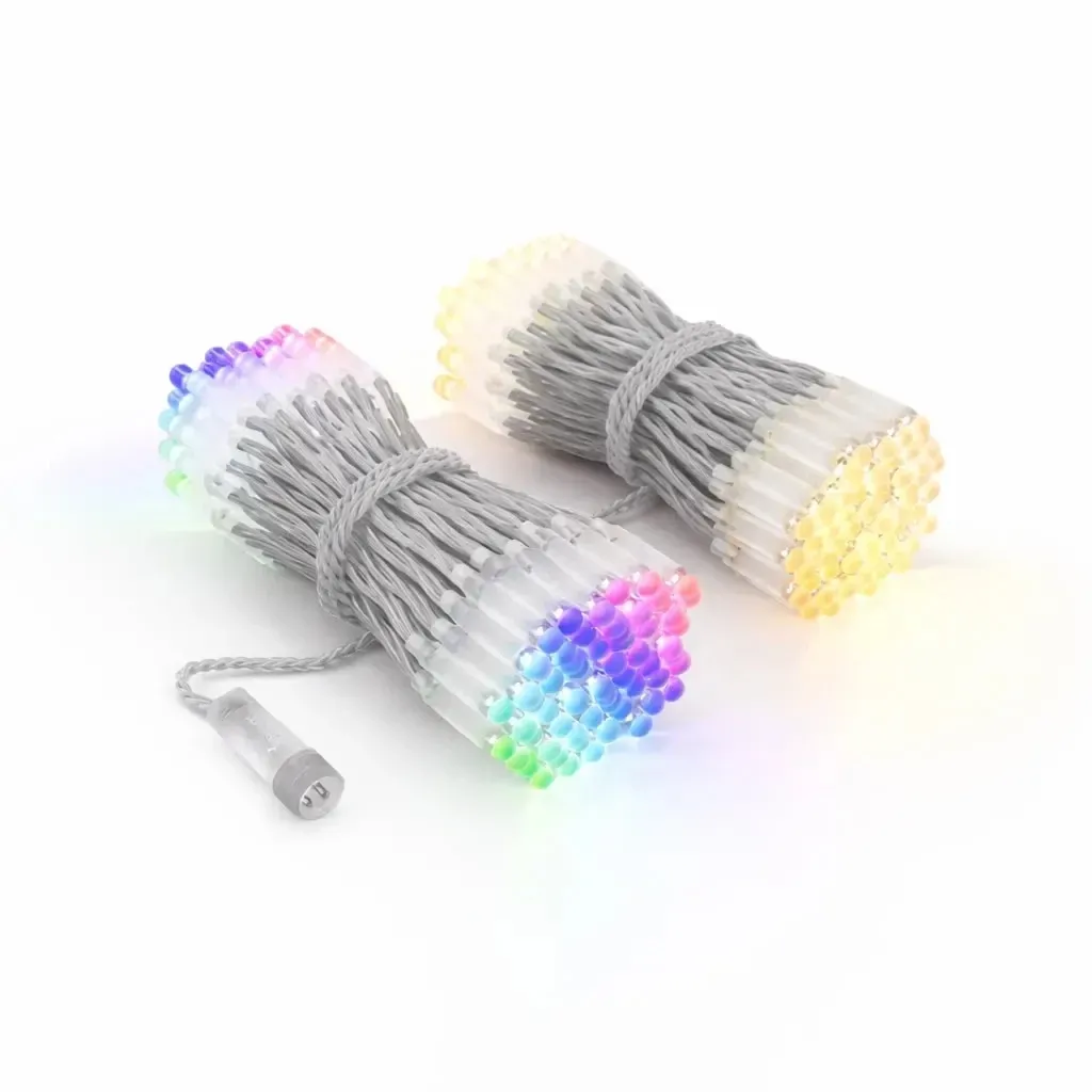 Farebné vonkajšie svetielka Twinkly strings 25 m Dual Pro, 2× 125 LED RGB, priehľadný kábel, IP44, 2× 12,5 m