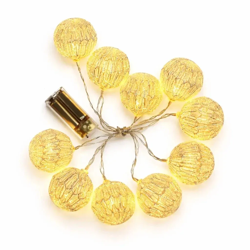LED svetielka na batérie, lampióny, 1,8 m, teplá biela, 10 diód, priehľadný kábel, IP20 interiér, 2 × AA
