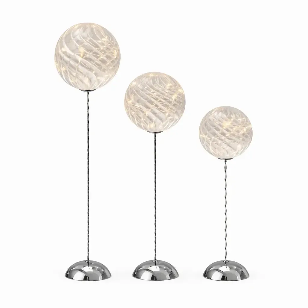 Trio Mega LED glóbus, výška 41/47/58 cm, číre sklo, batéria AA, interiér, balenie 3 ks