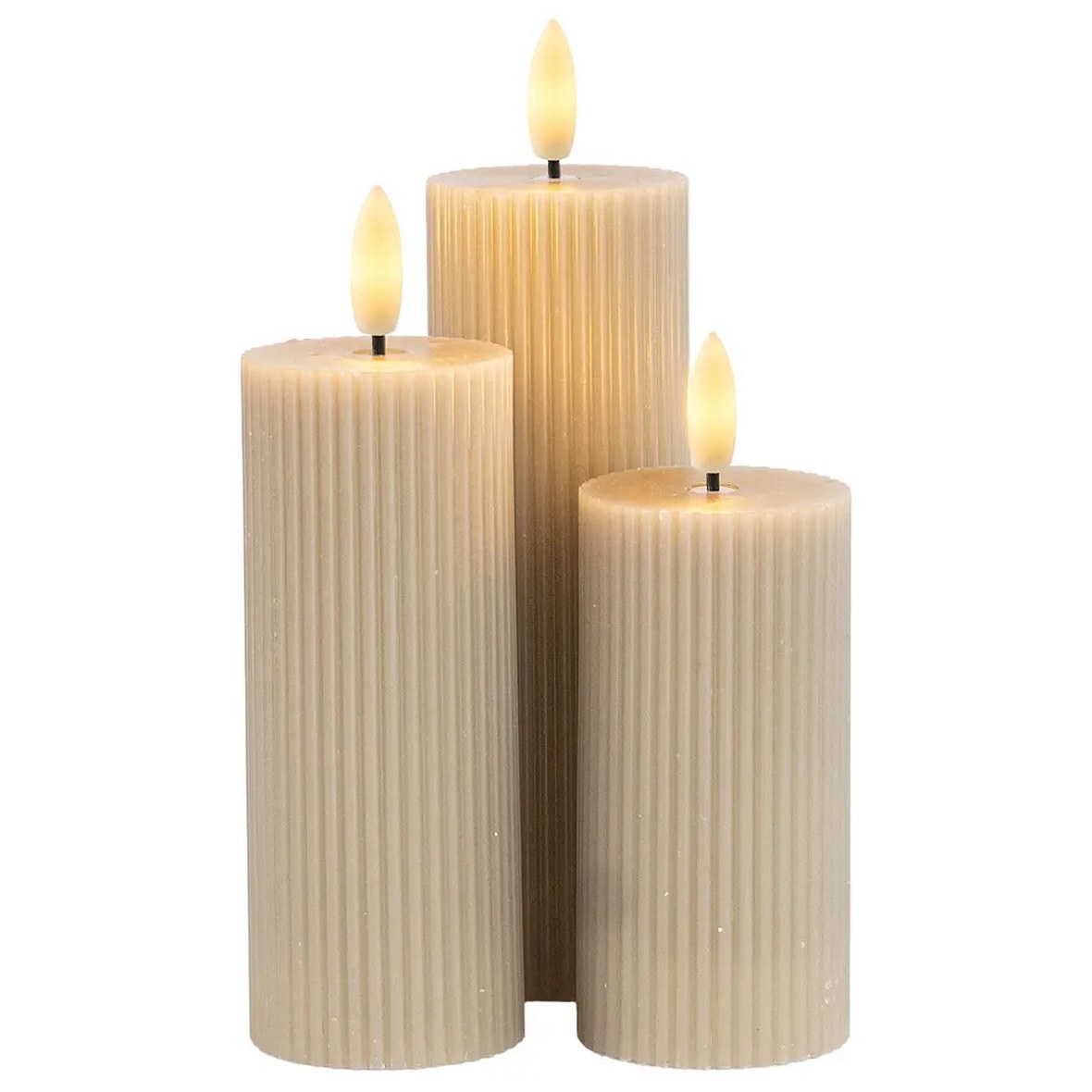 Nabíjateľné LED sviečky z pravého vosku Smilla, sada 3 ks, výška 10/12,5/15 cm, priemer 7,5 cm, svetlosivá, bez nabíjacej stanice