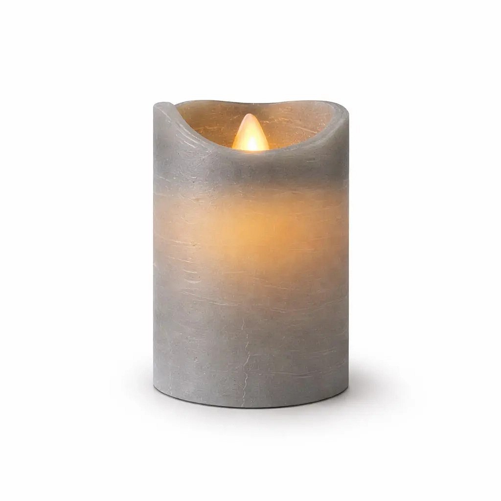 LED sviečka na batérie Sára, Ø 7,5 × 10 cm, sivá, 2× AA
