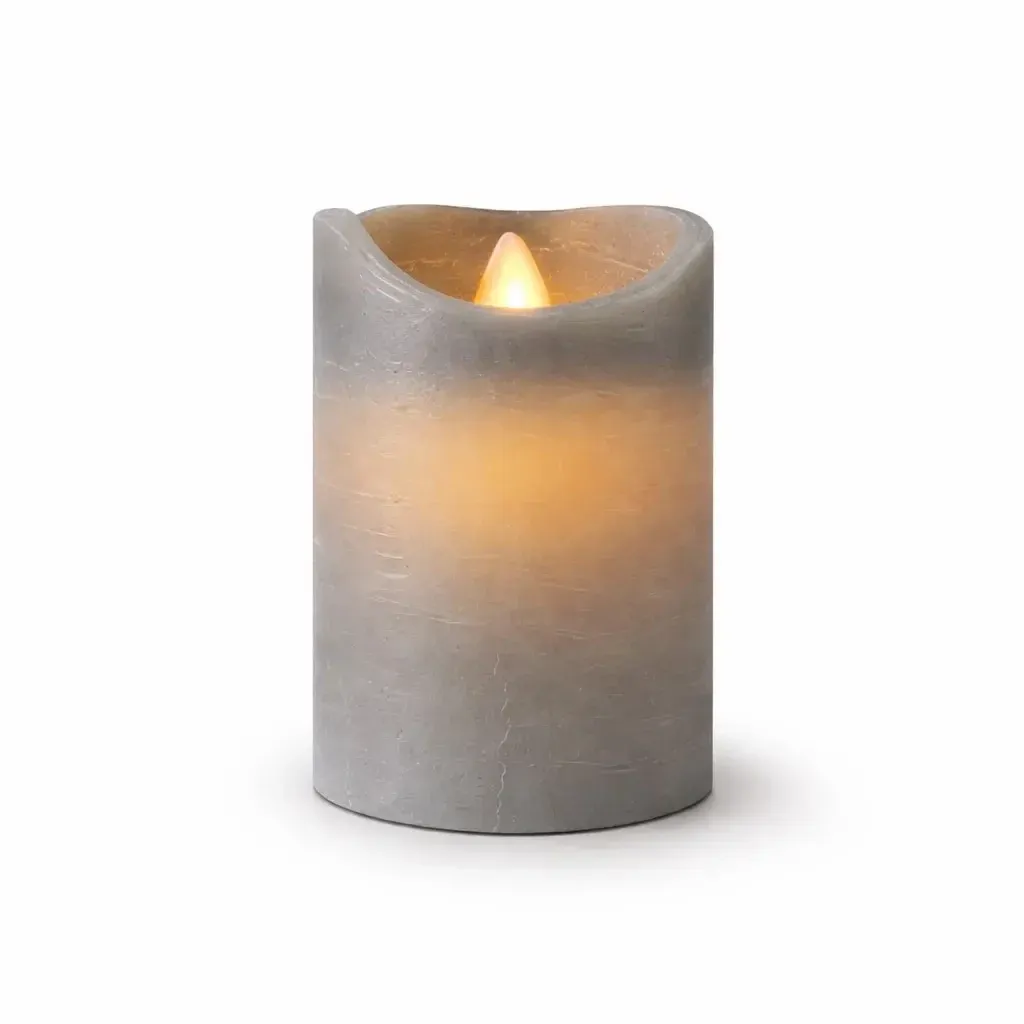 LED sviečka na batérie Sára, Ø 7,5 × 10 cm, sivá, 2× AA
