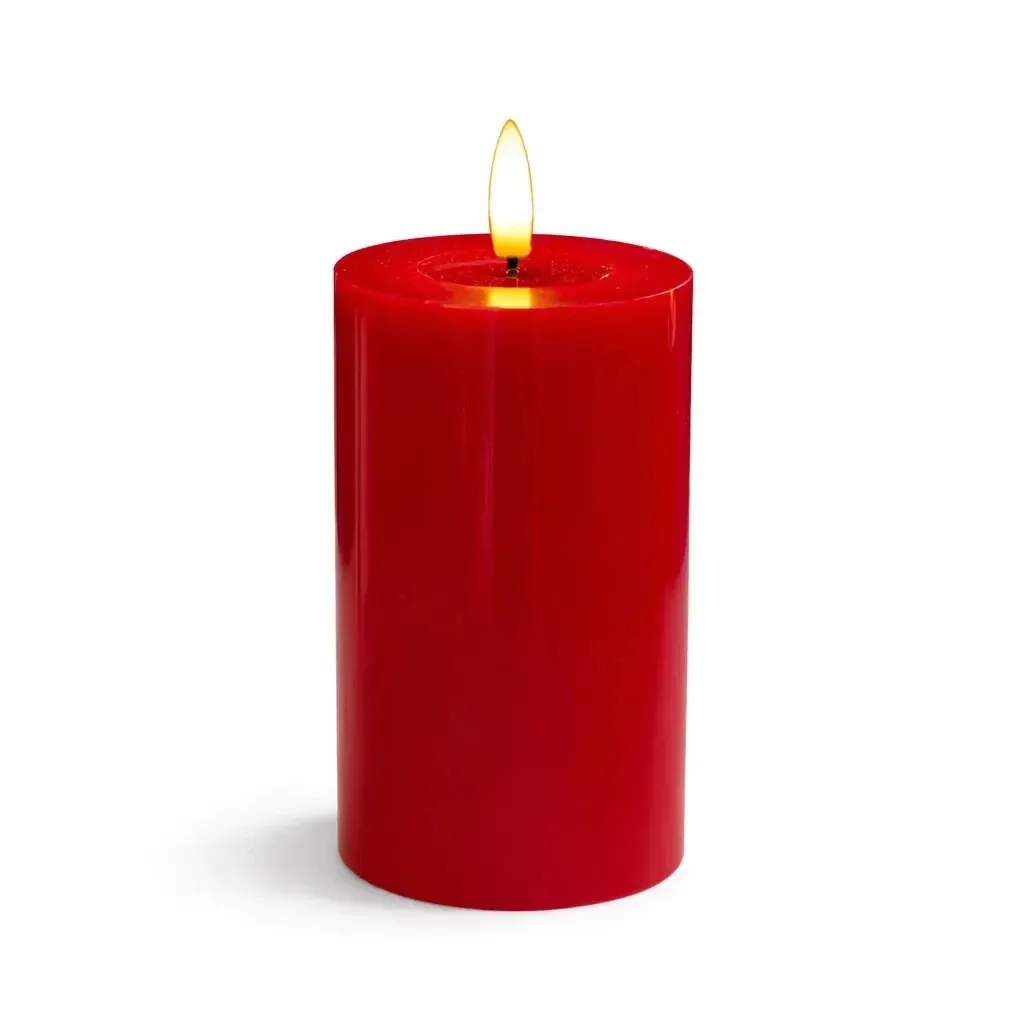 _Stiahnuté LED sviečka na batérie, vosková, Sille Red, Ø 7,5 × 15 cm, červená, 2× AA