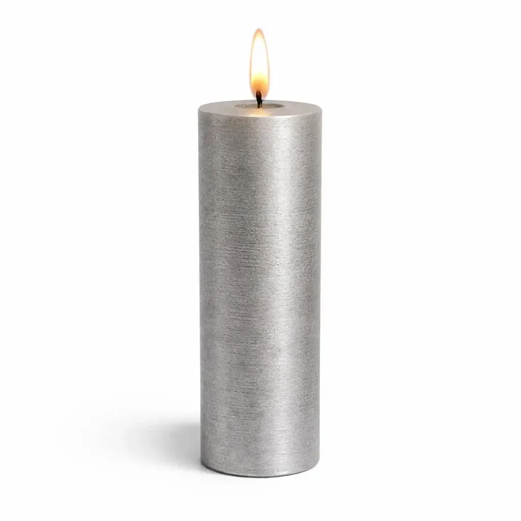 LED sviečka na batérie, vosk Sille, Ø 5 × 20 cm, strieborná, 2 × AA