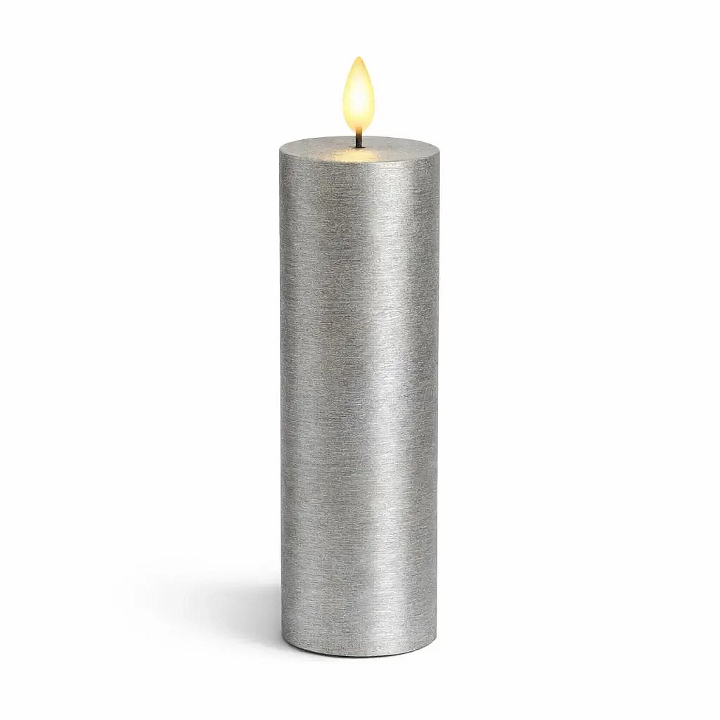 LED sviečka na batérie, vosk Sille, Ø 5 × 25 cm, strieborná, 2 × AA