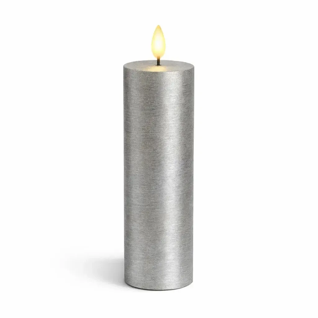 LED sviečka na batérie, vosk Sille, Ø 5 × 25 cm, strieborná, 2 × AA