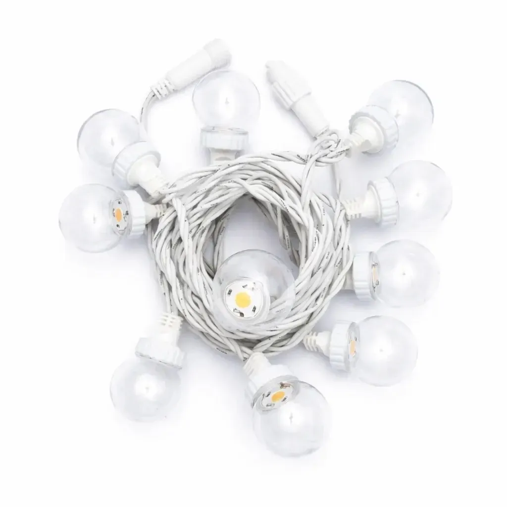 Easy Fix LED osvetlenie na párty, 5 m, vonkajšie, 10 priehľadných guličiek, 70 teplobielych LED diód, biely kábel, IP67, predlžovací