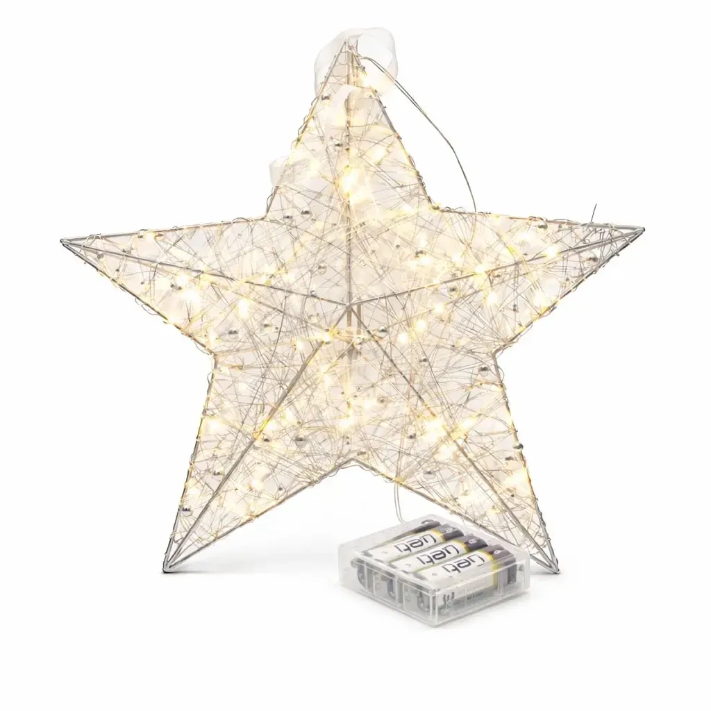 3D LED poinsettia na batérie, 30 × 30 × 8 cm, kov s drôtom, 20 LED diód, AA
