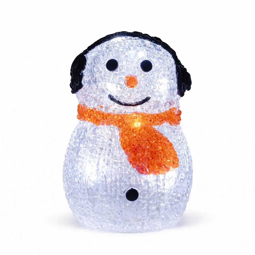 3D LED svetelný snehuliak, 15 cm, na batérie, hliník