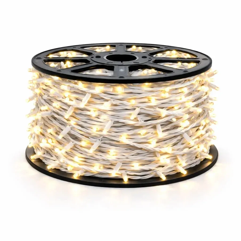 Svetelný reťazec Eco Fix LED, vonkajší, 80 m, teplá biela, 800 LED diód, biely kábel, IP67, cievka