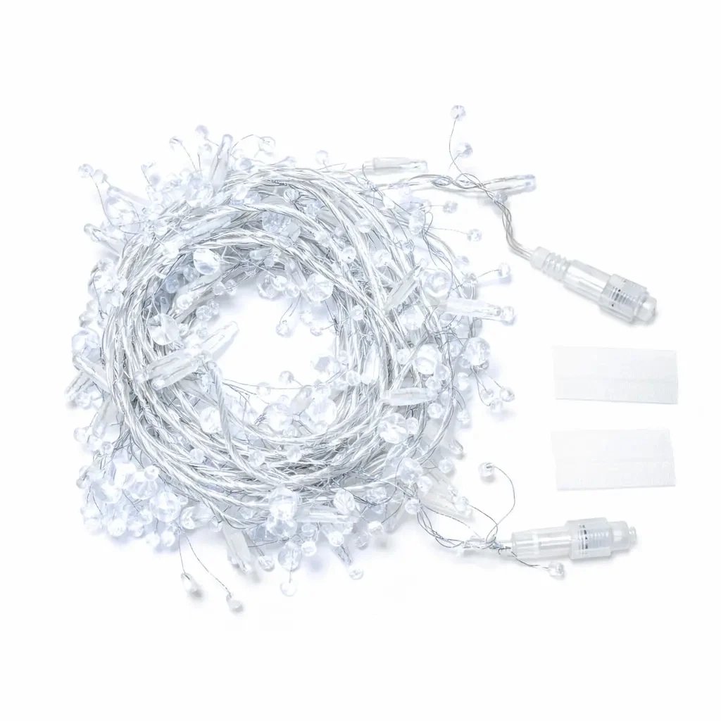 Eco Fix vonkajší svetelný reťaz s kryštálikmi, 8 m, ľadovo biela, 80 LED diód, 36 V, priehľadný kábel, IP44