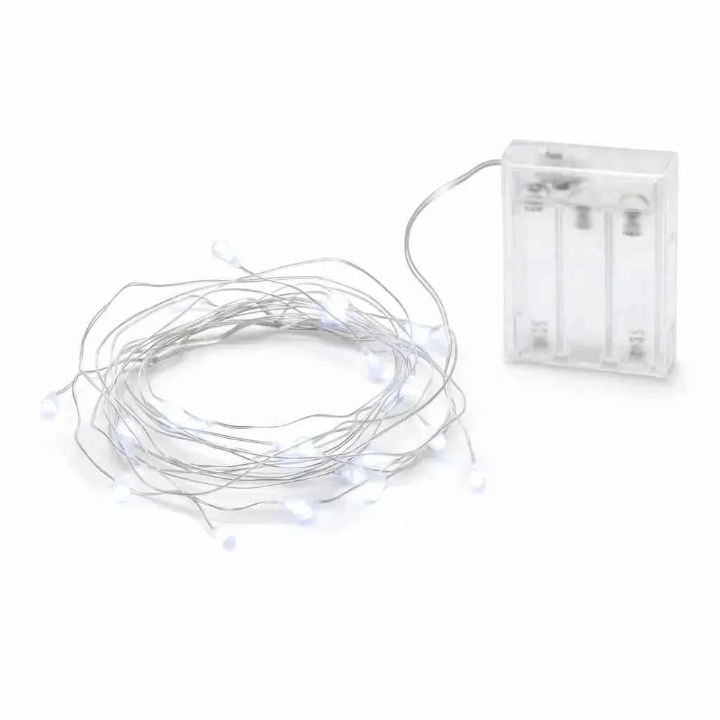 LED reťaz na batérie, kvapky, 2 m, ľadovo biela, 20 diód, drôt, IP20 interiér, 3 × AA