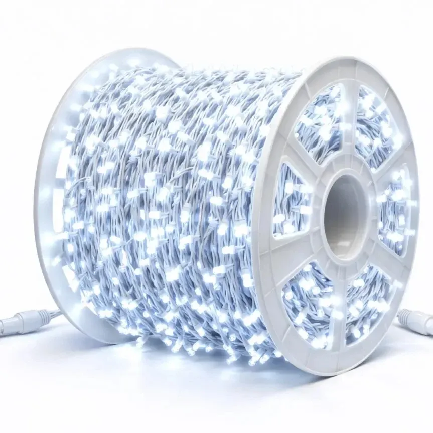 Výroba - Easy Fix LED svetelná reťaz 100 m vonkajšia ľadovo biela, 2000 diód, biely kábel IP44, cievka