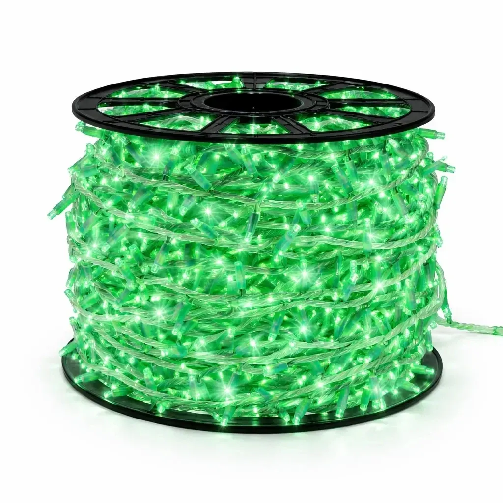 Svetelný reťazec Easy Fix LED, 100 m, vonkajší, zelený, 2000 diód, biely kábel, IP67, cievka